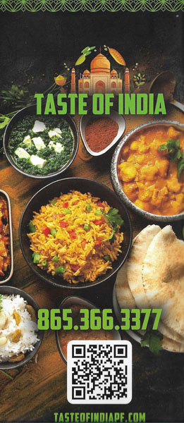 Taste of India Pigeon Forge Restaurant Menu